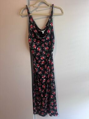 Diane Von Furstenberg Black Maxi Dress with Red & Green Floral Print